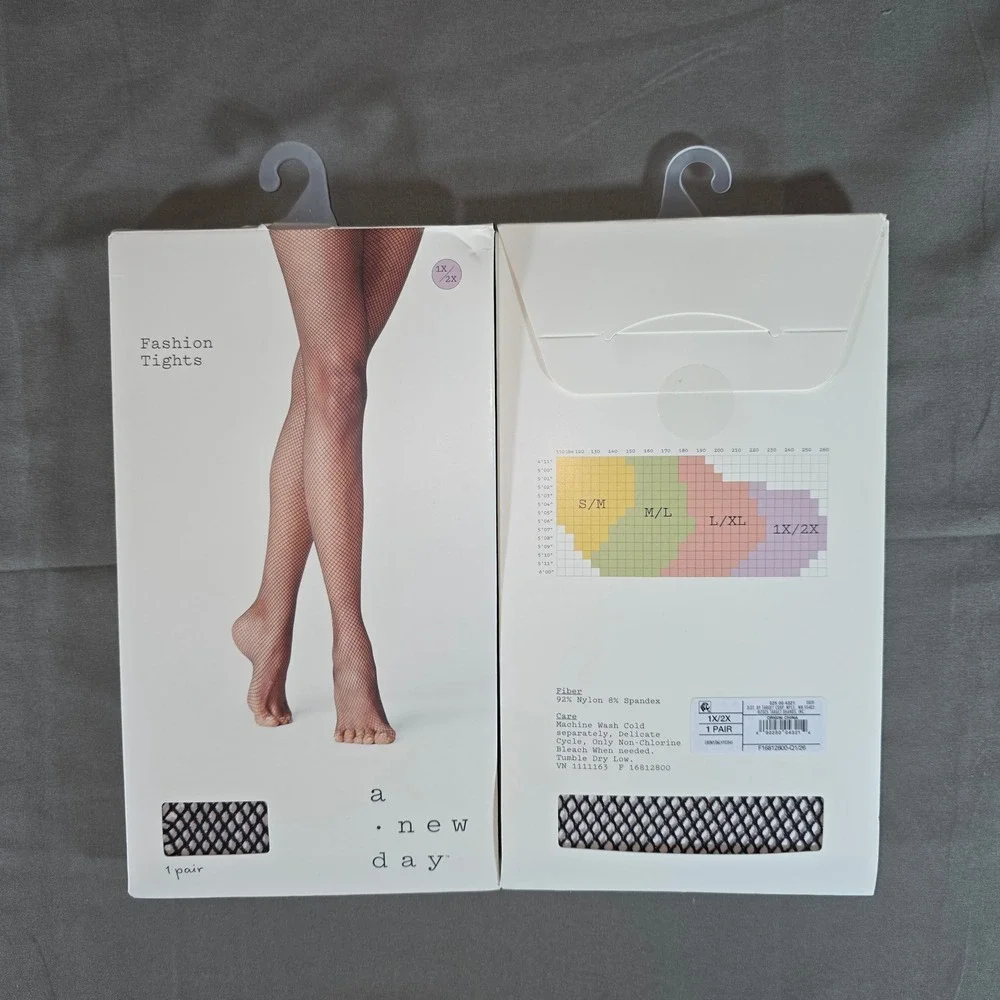 A New Day Womens Black Fishnet Fashion Tights 2 Pack Bundle 1X/2X Ebony New